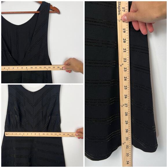 Free People Black Textured Fit & Flare L Mini Dress Deep V Back 0 Boho Chic - Picture 5 of 7